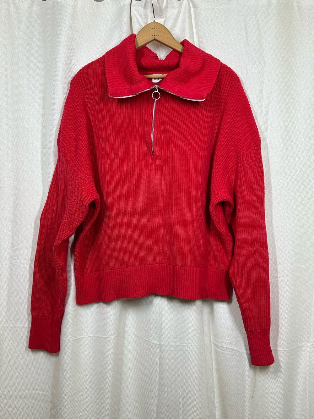 Gap Quarter Zip Sweater Slipper Red 100% Cotton Size XL Wide Collar Ribbed